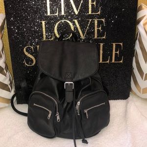 *Black faux leather backpack*